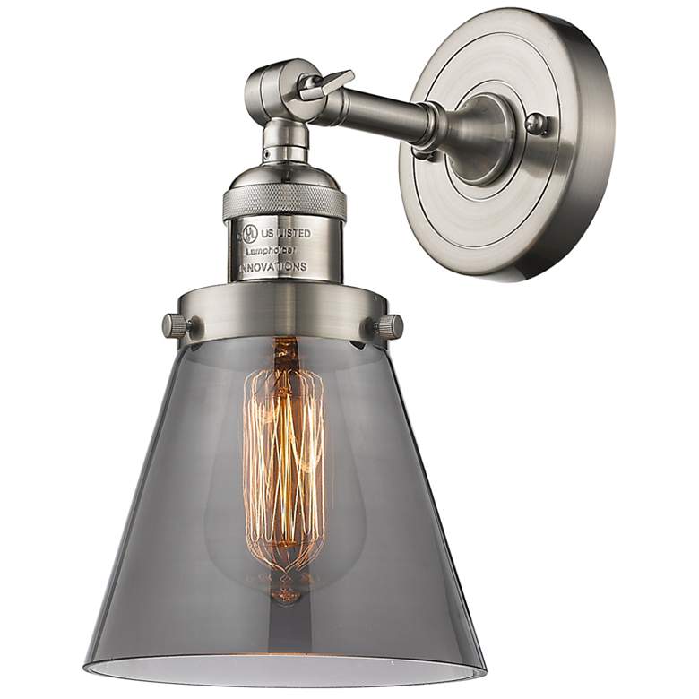 Image 1 Franklin Restoration Small Cone 6" Brushed Nickel Sconce w/ Smoke Shad