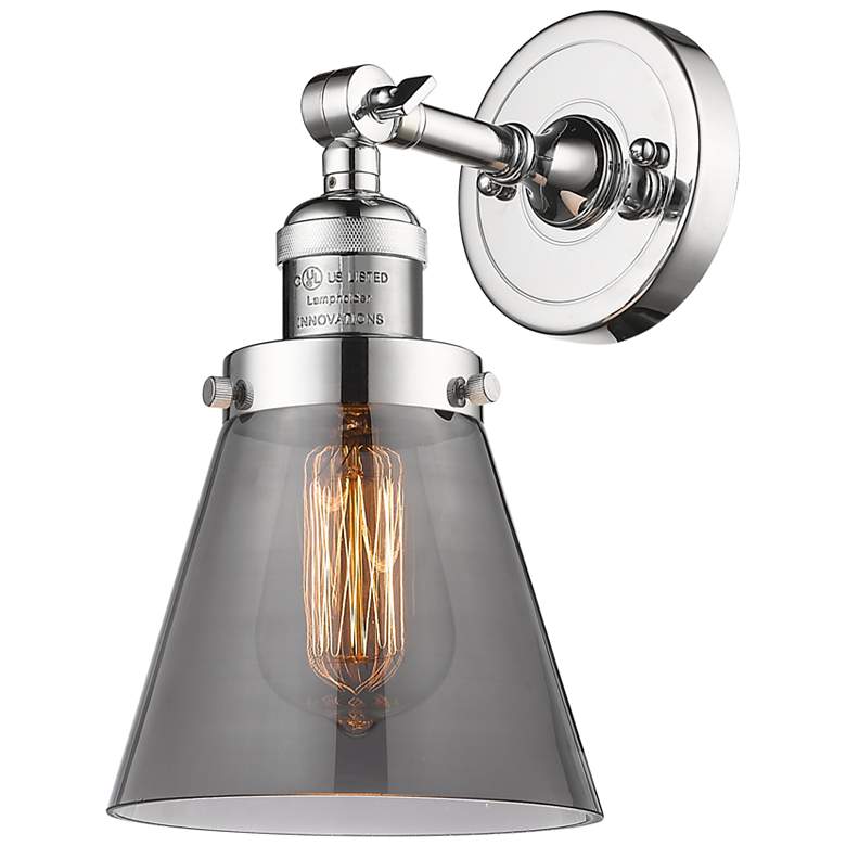 Image 1 Franklin Restoration Small Cone 6" Chrome Sconce w/ Smoke Shade