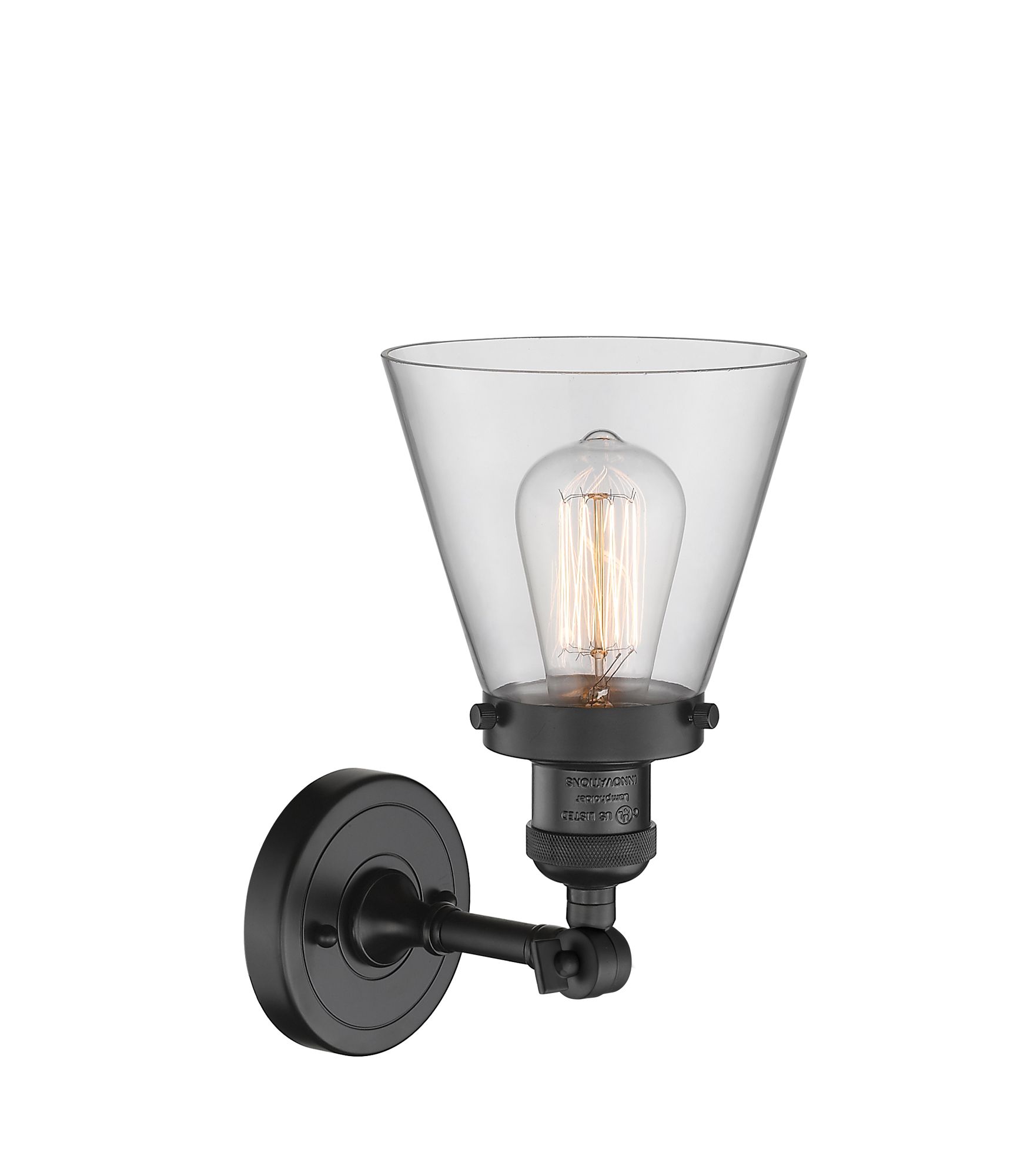 Image 2 Franklin Restoration Small Cone 6" Matte Black Sconce w/ Clear Shade more views