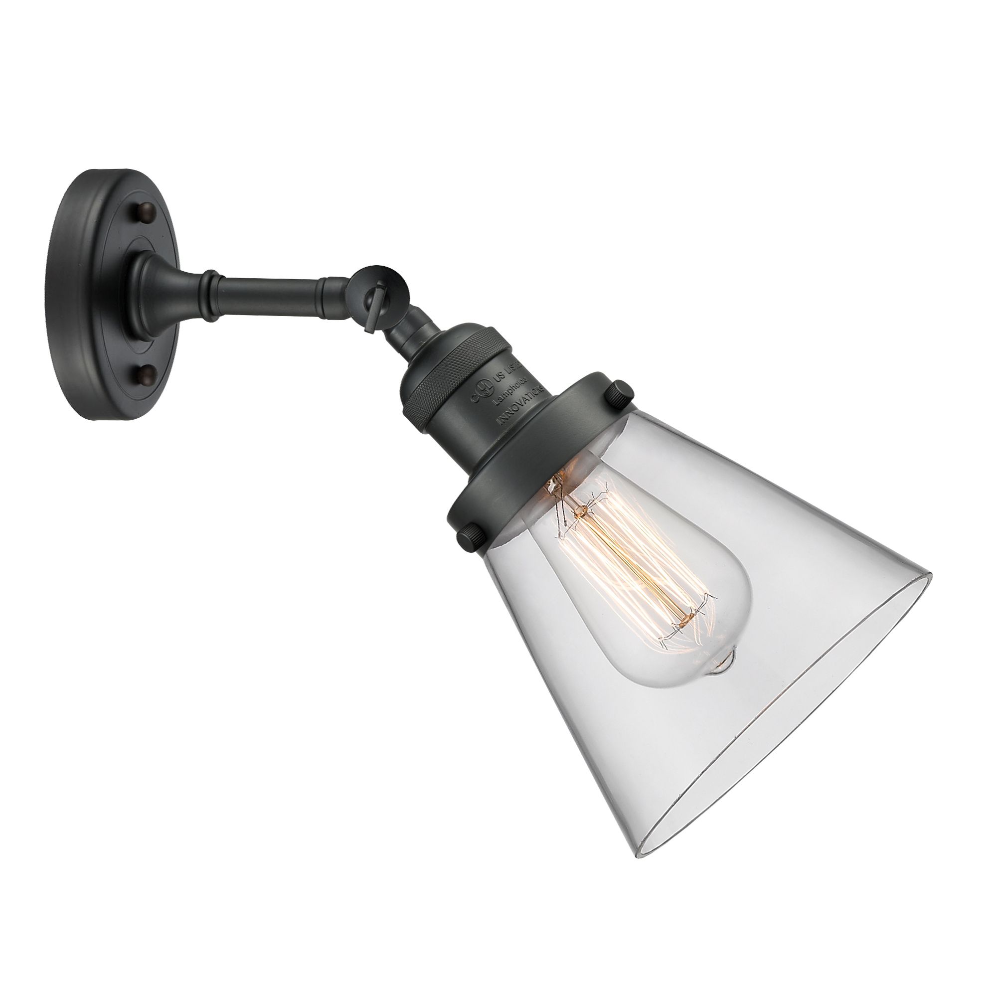 Image 3 Franklin Restoration Small Cone 6" Matte Black Sconce w/ Clear Shade more views