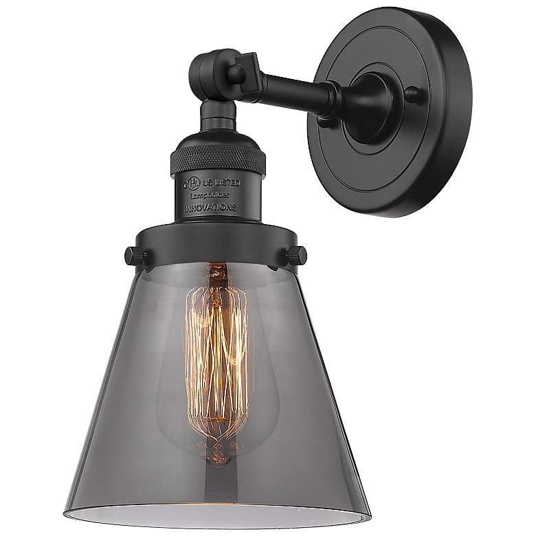 Image 1 Franklin Restoration Small Cone 6" Matte Black Sconce w/ Plated Smoke