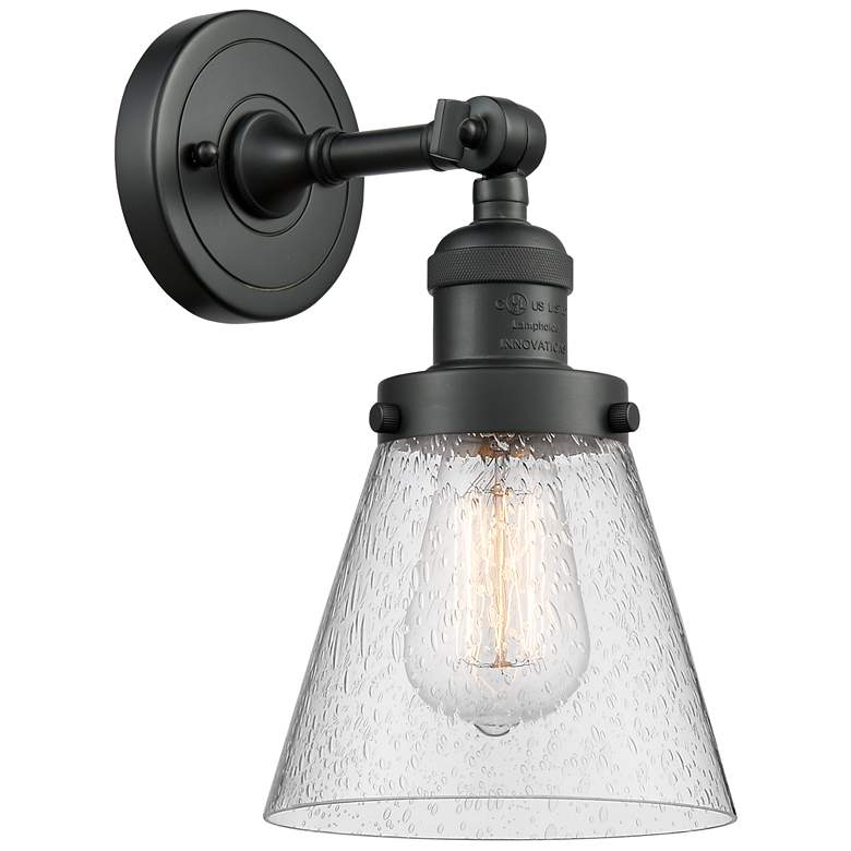 Image 1 Franklin Restoration Small Cone 6" Matte Black Sconce w/ Seedy Shade