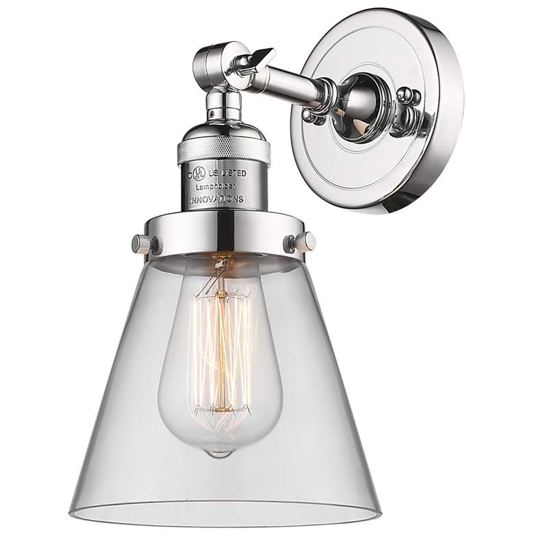 Image 1 Franklin Restoration Small Cone 6" Polished Chrome Sconce w/ Clear Sha