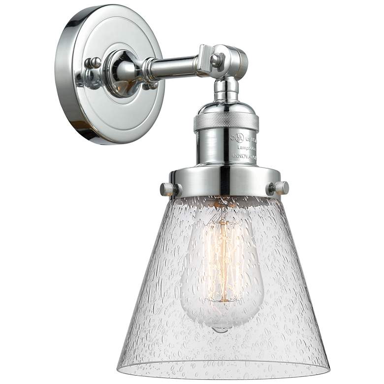Image 1 Franklin Restoration Small Cone 6" Polished Chrome Sconce w/ Seedy Sha