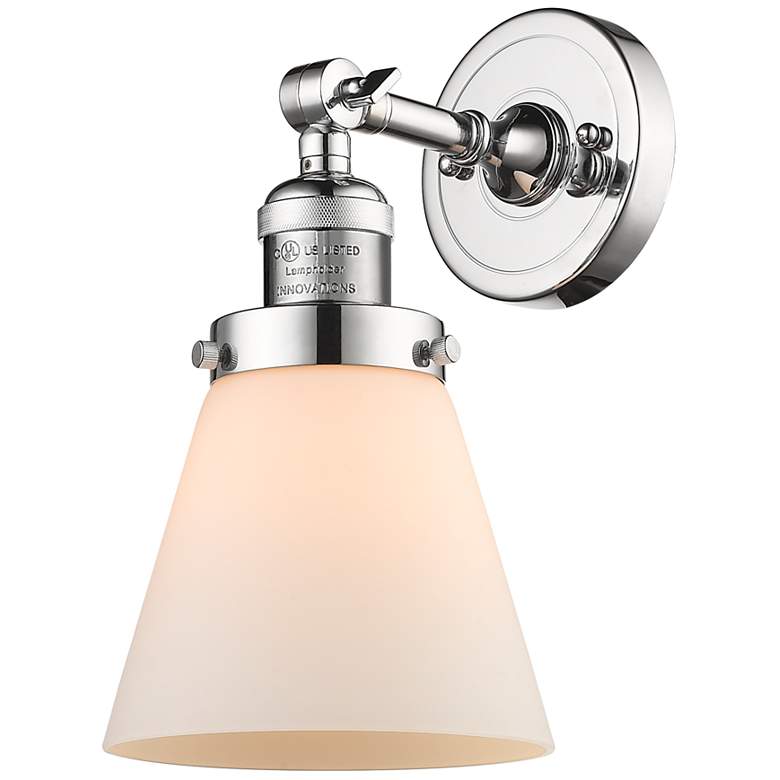 Image 1 Franklin Restoration Small Cone 6" Polished Chrome Sconce w/ White Sha