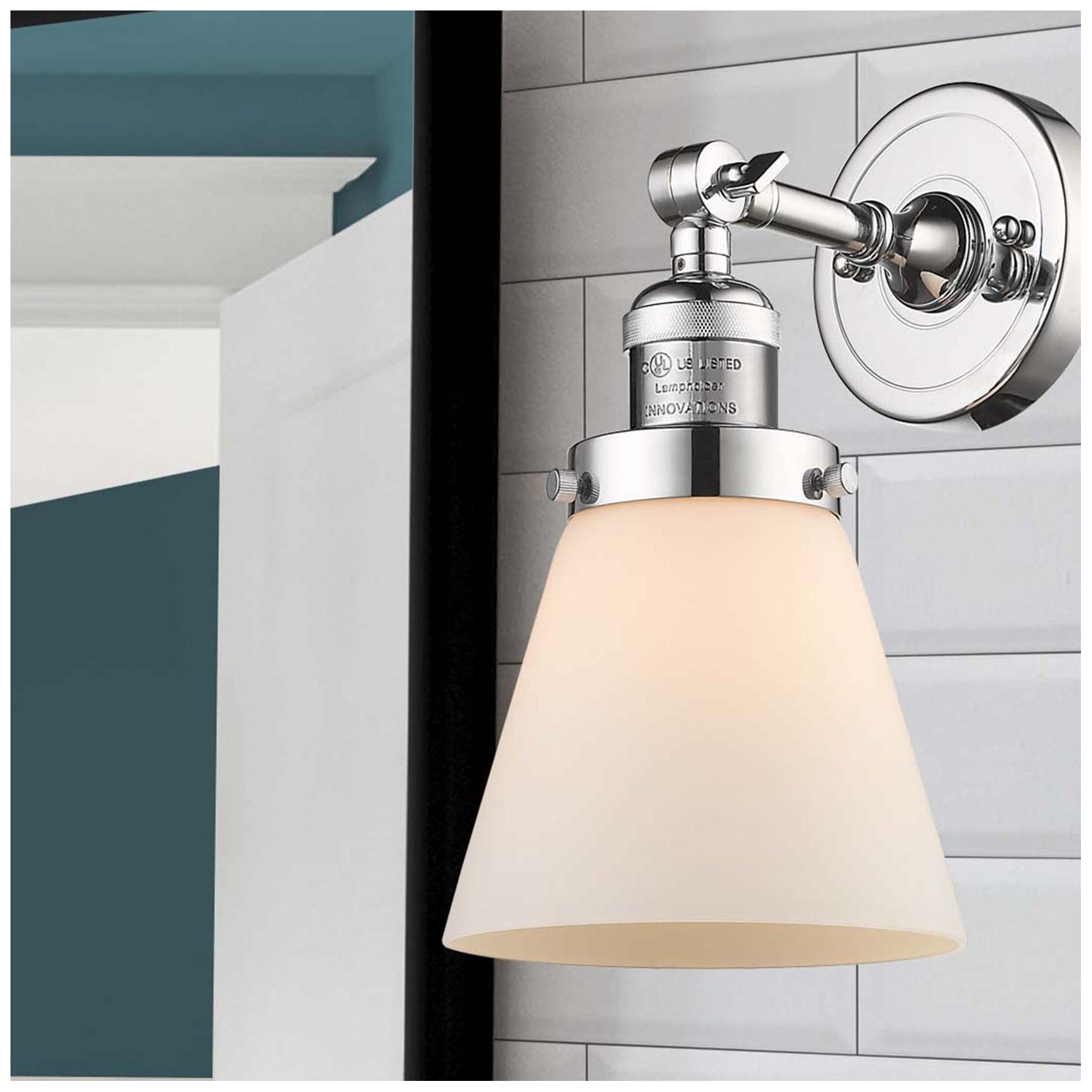 Franklin Restoration Small Cone 6" Polished Chrome Sconce w/ White Sha