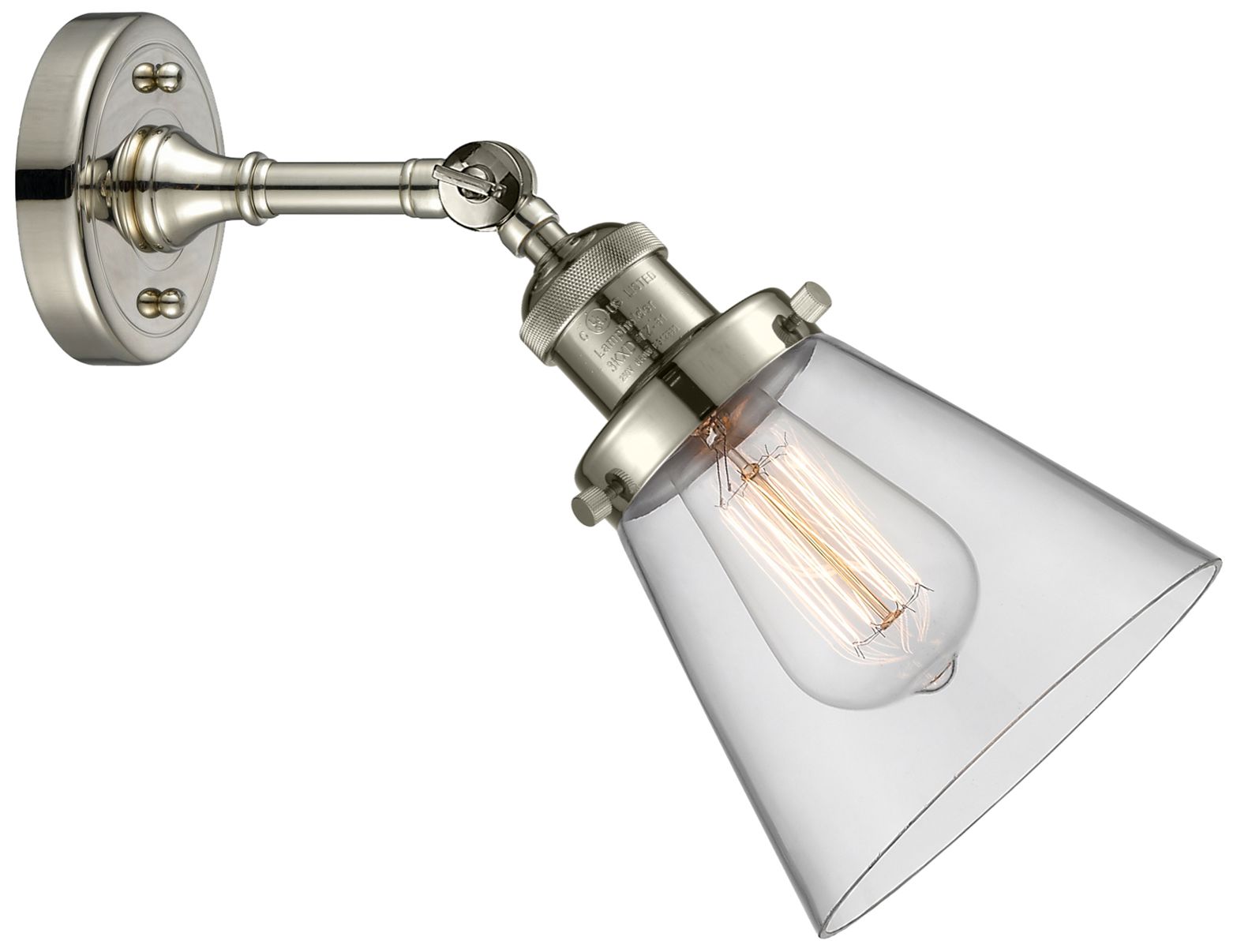 Image 4 Franklin Restoration Small Cone 6" Polished Nickel Sconce w/ Clear Sha more views