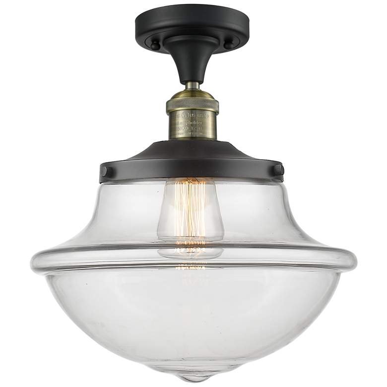 Image 1 Franklin Restoration Small Oxford 12" Black Brass Semi Flush w/ Clear