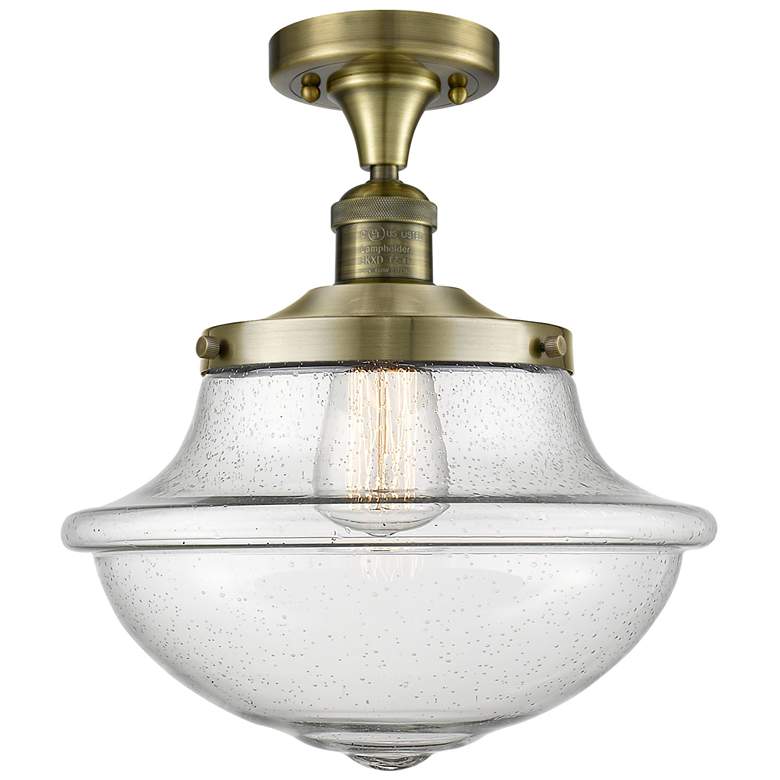 Image 1 Franklin Restoration Small Oxford 12" Brass Semi Flush w/ Seedy Shade