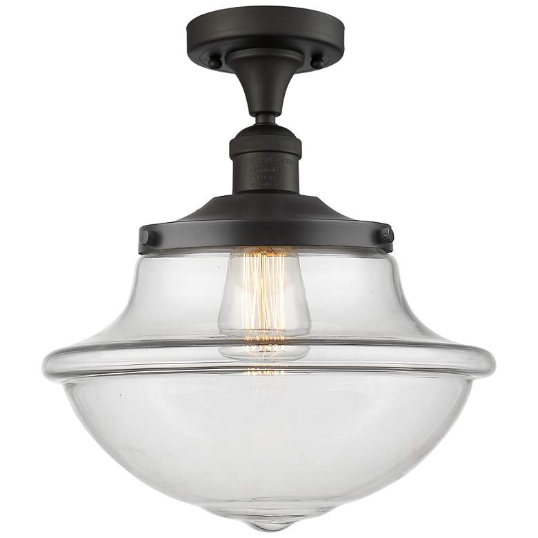 Image 1 Franklin Restoration Small Oxford 12" Bronze Semi Flush w/ Clear Shade