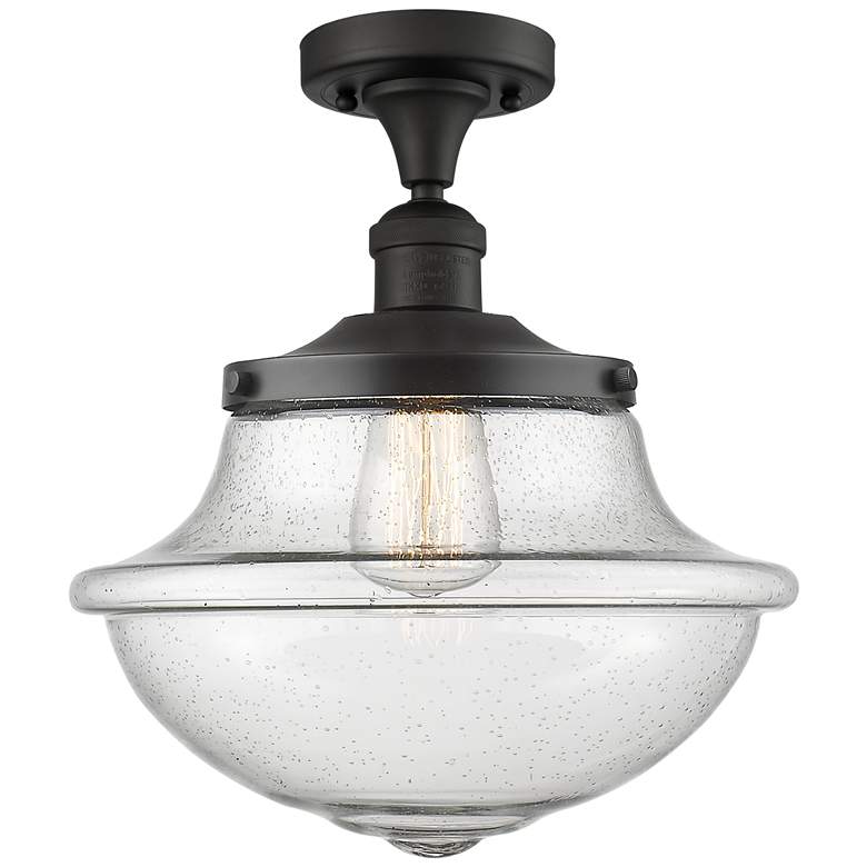 Image 1 Franklin Restoration Small Oxford 12" Bronze Semi Flush w/ Seedy Shade