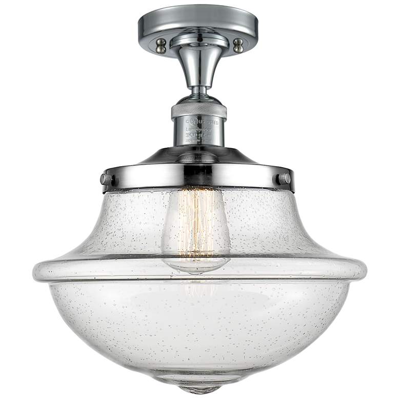 Image 1 Franklin Restoration Small Oxford 12" Chrome Semi Flush w/ Seedy Shade
