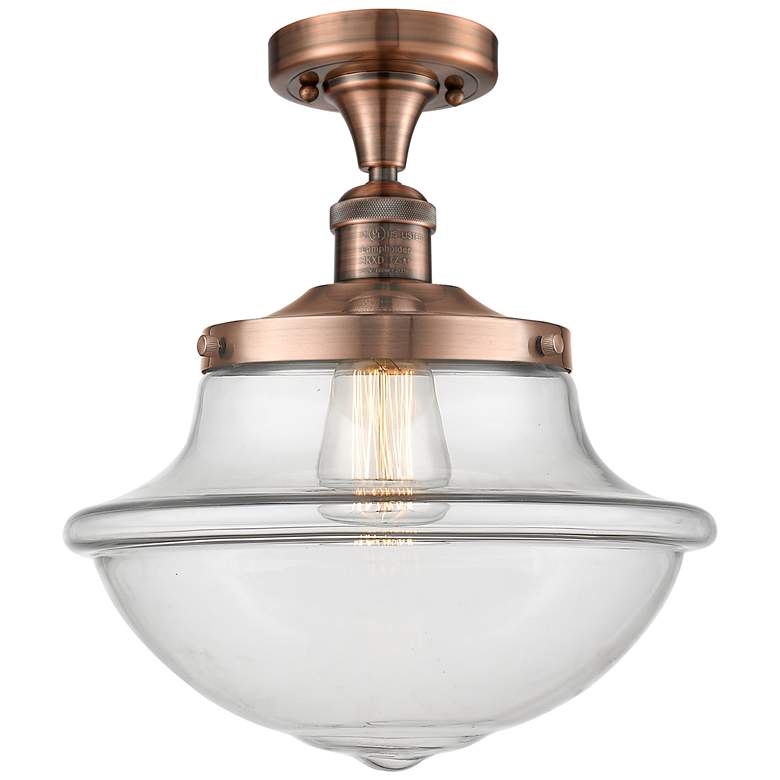 Image 1 Franklin Restoration Small Oxford 12" Copper Semi Flush w/ Clear Shade