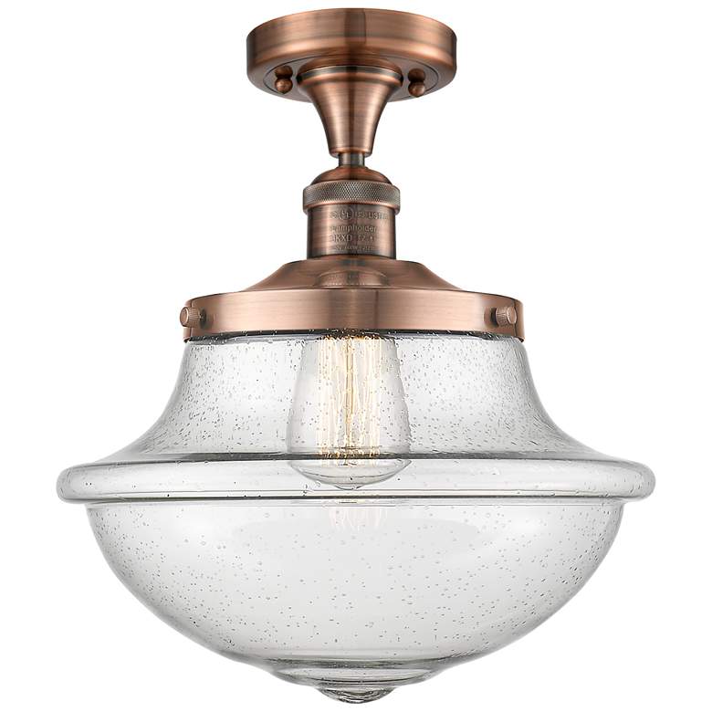 Image 1 Franklin Restoration Small Oxford 12" Copper Semi Flush w/ Seedy Shade