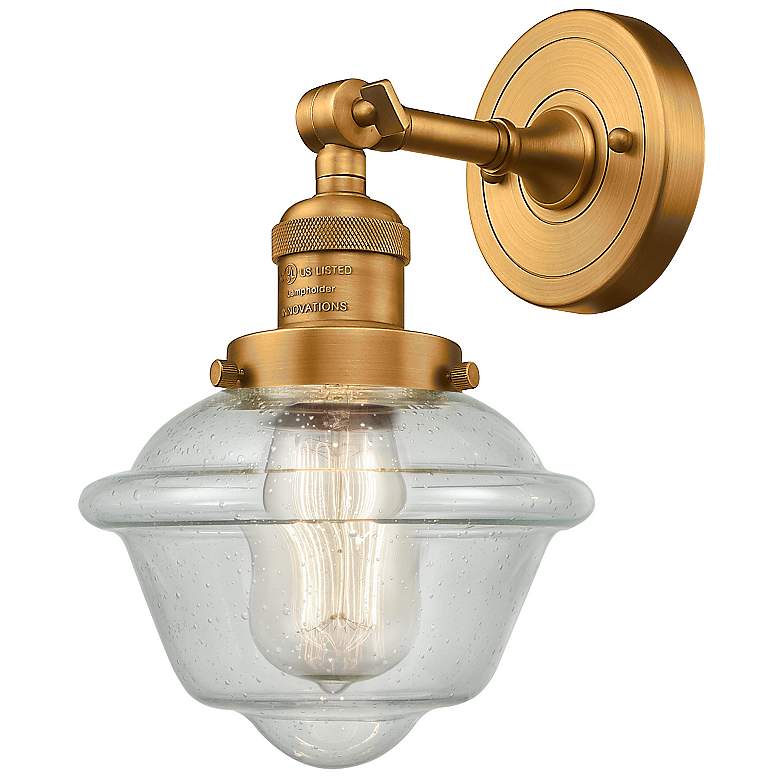 Image 1 Franklin Restoration Small Oxford 8" Brushed Brass Sconce w/ Seedy Sha