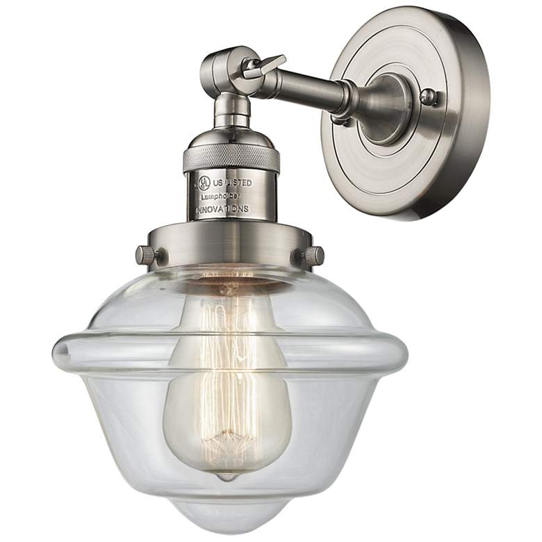 Image 1 Franklin Restoration Small Oxford 8" Brushed Nickel Sconce w/ Clear Sh