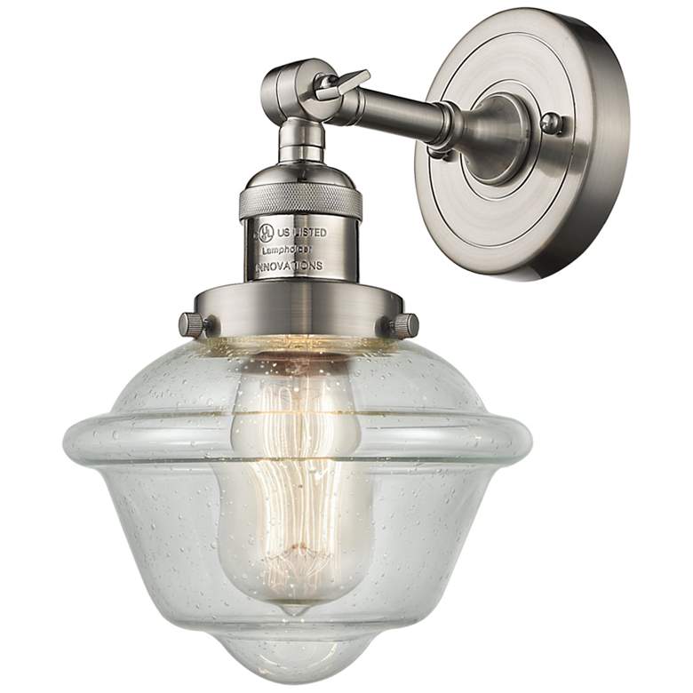Image 1 Franklin Restoration Small Oxford 8" Brushed Nickel Sconce w/ Seedy Sh