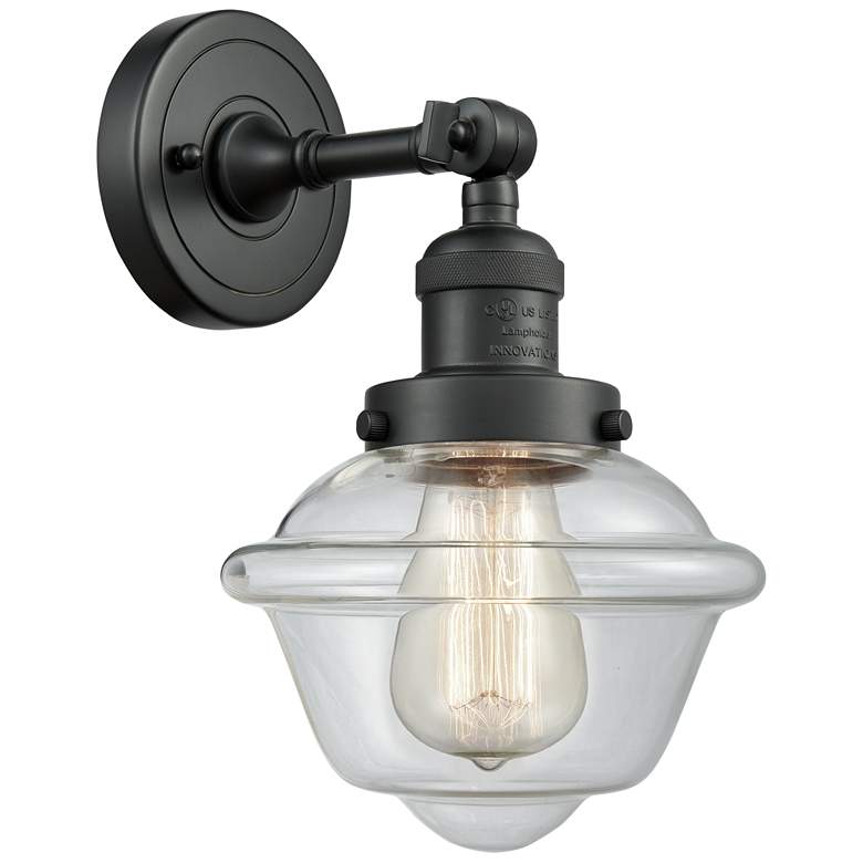 Image 1 Franklin Restoration Small Oxford 8" Matte Black Sconce w/ Clear Shade