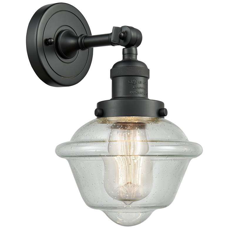 Image 1 Franklin Restoration Small Oxford 8" Matte Black Sconce w/ Seedy Shade