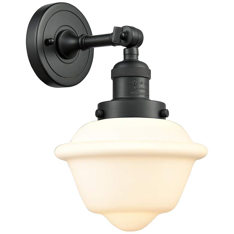 Image 1 Franklin Restoration Small Oxford 8" Matte Black Sconce w/ White Shade