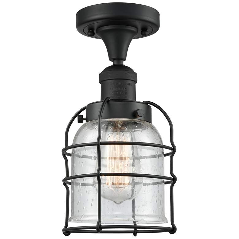 Image 1 Franklin Small Bell Cage 5" Matte Black Semi Flush w/ Seedy Shade