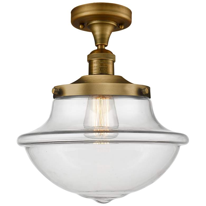 Image 1 Franklin Small Oxford 12" Brushed Brass Semi Flush w/ Clear Shade