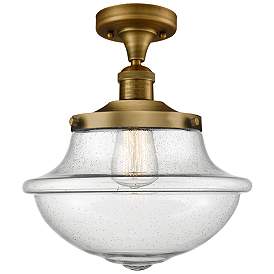 Image1 of Franklin Small Oxford 12" Brushed Brass Semi Flush w/ Seedy Shade