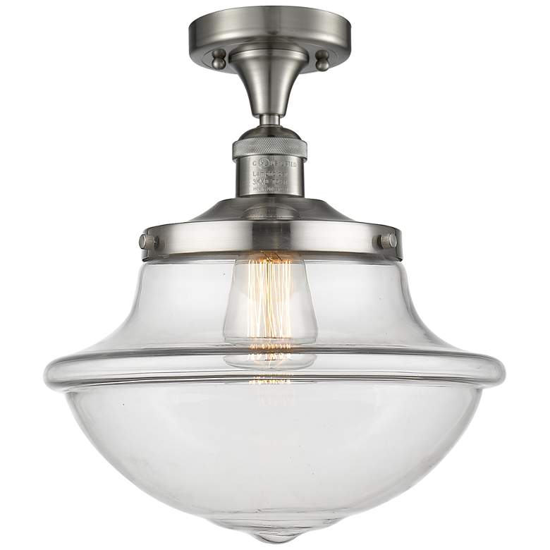 Image 1 Franklin Small Oxford 12" Brushed Nickel Semi Flush w/ Clear Shade