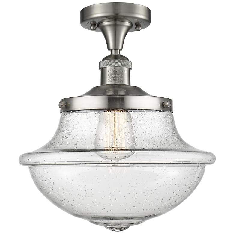 Image 1 Franklin Small Oxford 12" Brushed Nickel Semi Flush w/ Seedy Shade