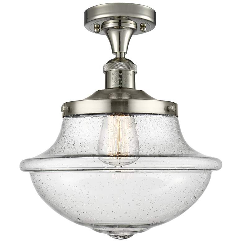 Image 1 Franklin Small Oxford 12" Polished Nickel Semi Flush w/ Seedy Shade