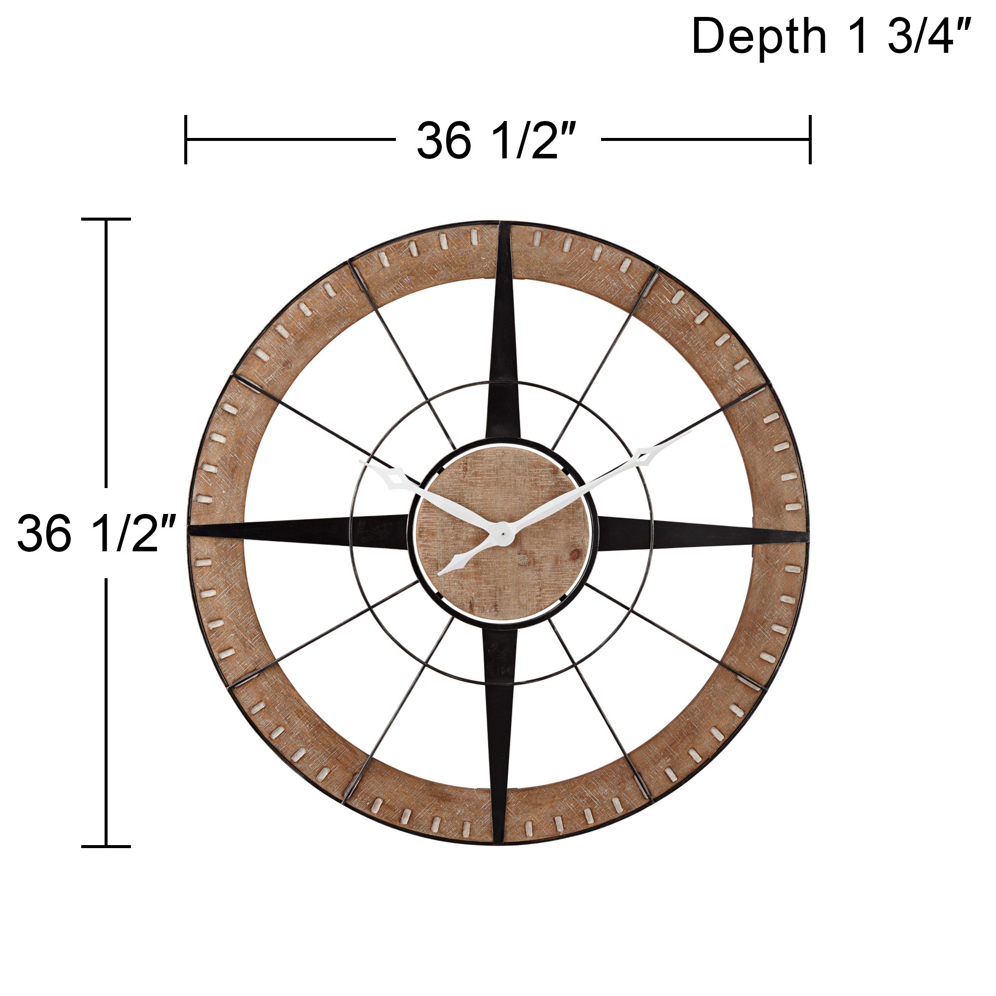 Image 5 Franklin Starboard 36 1/2" Black Brown Rustic Compass Wall Clock more views