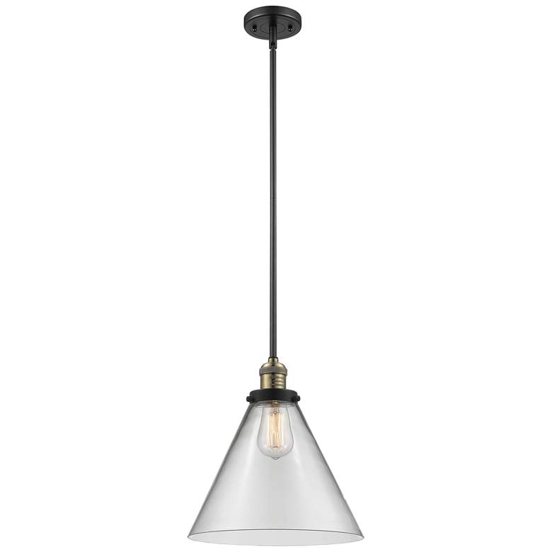 Image 1 Franklin X-Large Cone 12" Black Brass Mini Pendant w/ Clear Shade