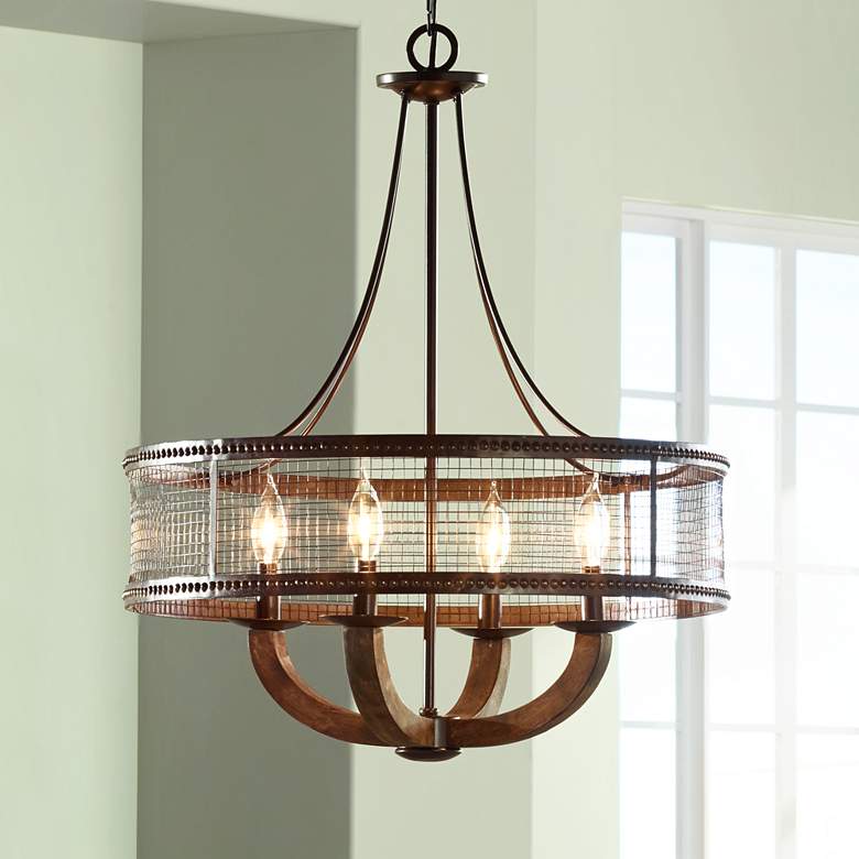 Image 1 Frankton Industrial 22 inch Wide Bronze Chandelier