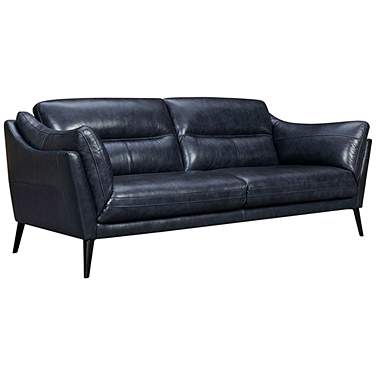 Franz 88" Wide Blue Leather and Black Legs Sofa