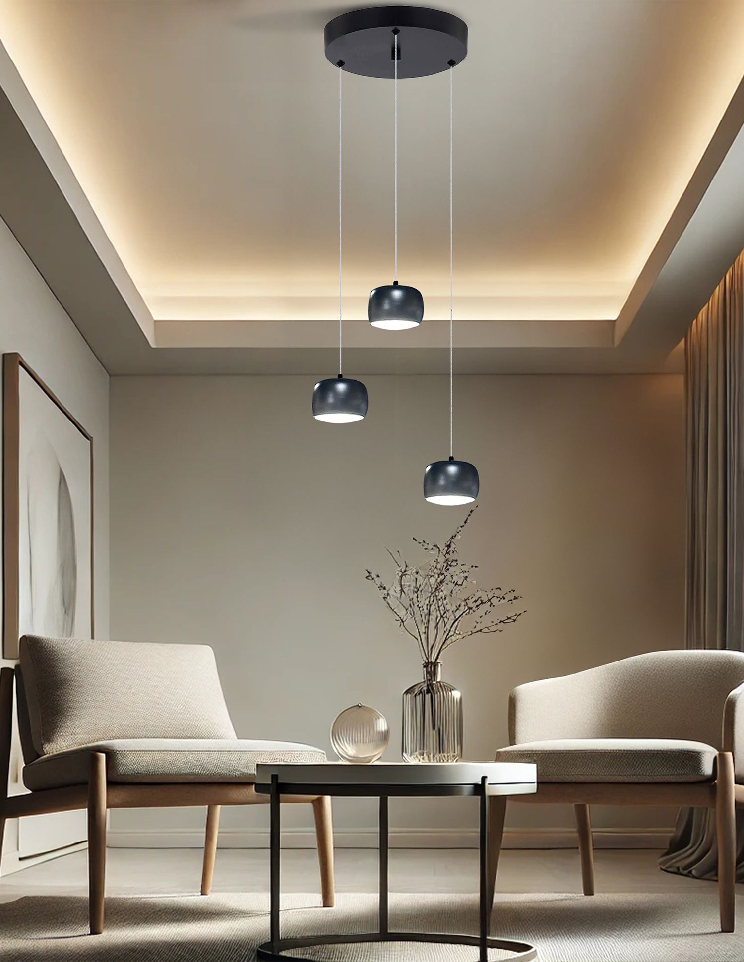 Image 4 Frascati 11 3/4" Wide Matte Black LED Multi-Light Pendant more views