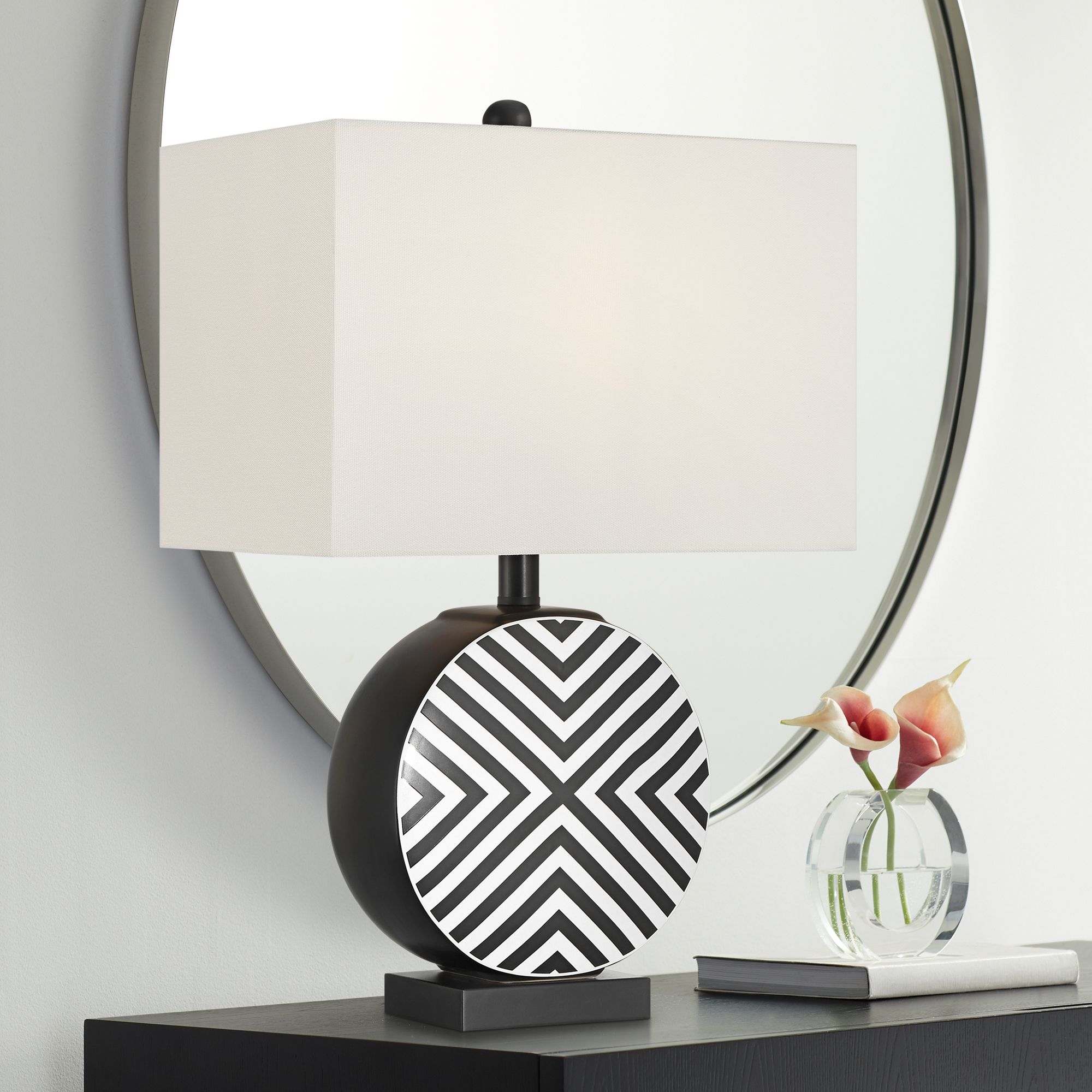 Fraser 21 1/2" Black and White Ceramic Disc Table Lamp Set of 2