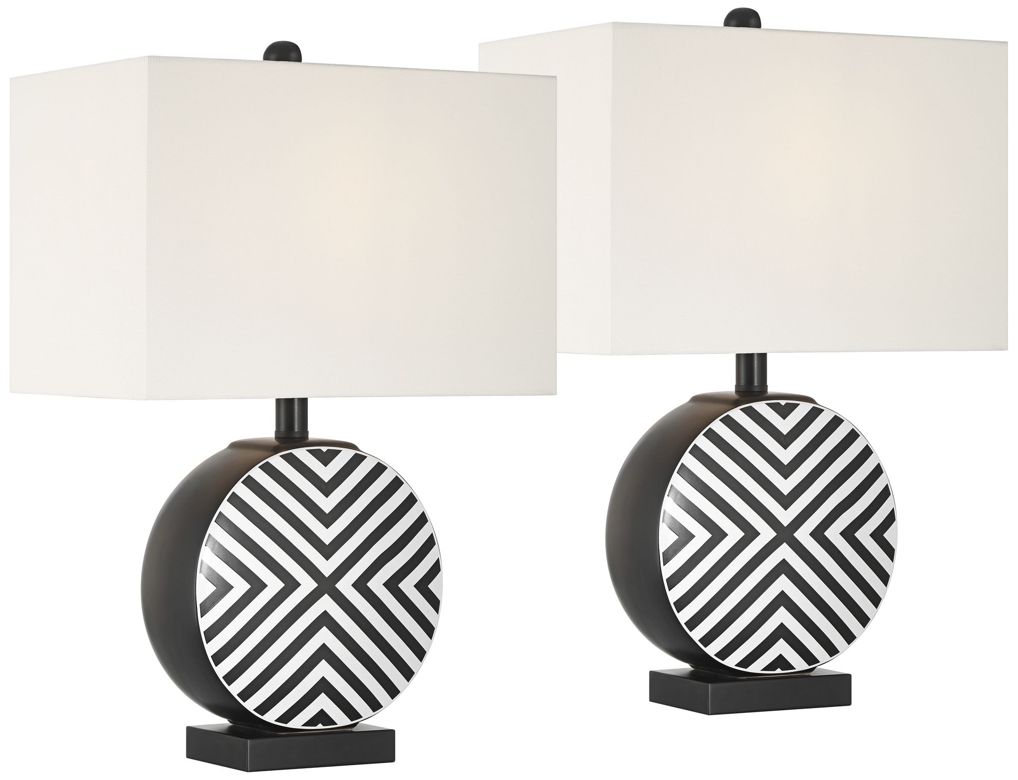 Image 2 Fraser 21 1/2" Black and White Ceramic Disc Table Lamp Set of 2
