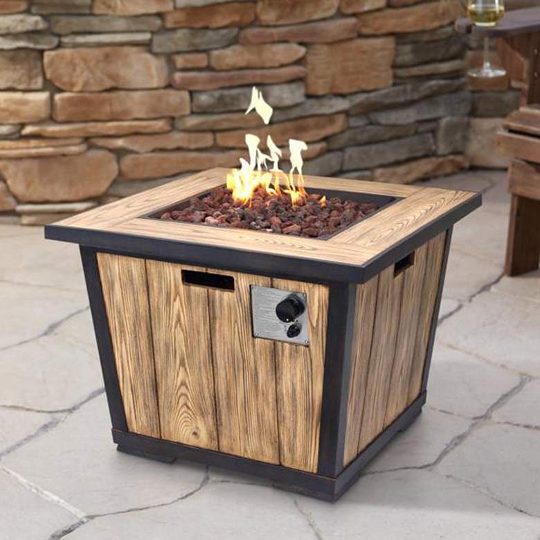 Image 1 Fraser Park 32" Square Distressed Wood Gas Fire Pit Table