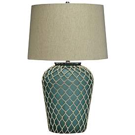 Image1 of Frazier Rope Wrapped Aqua Glass Accent Table Lamp