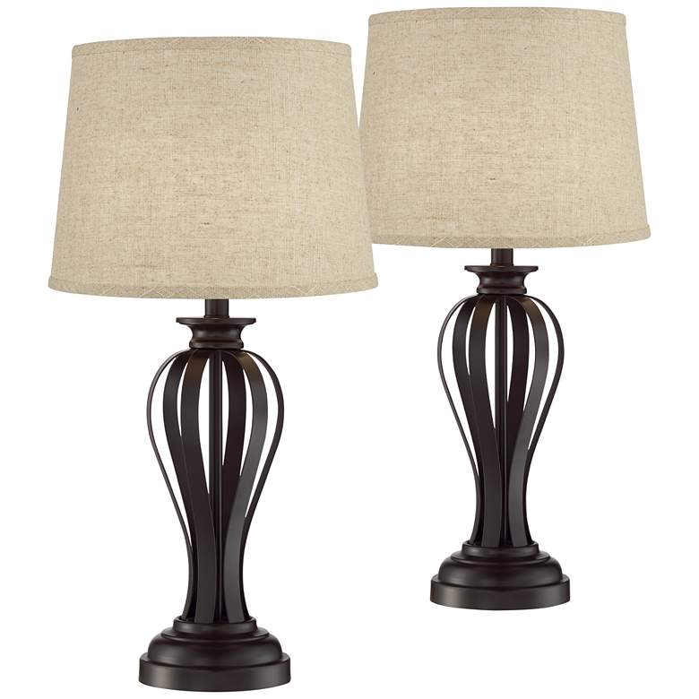 Freddie Bronze Metal Burlap Linen Table Lamps Set of 2 - #96P70 | Lamps ...