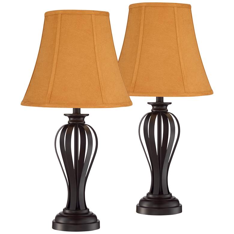 Image 1 Freddie Bronze Table Lamps Set of 2 with Rust Bell Shade