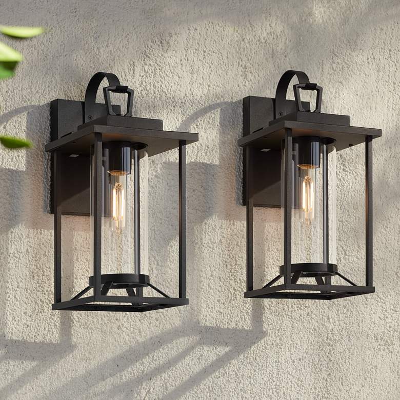 Image 1 Frederick 15 1/2" High Sand Black Outdoor Wall Light Set of 2