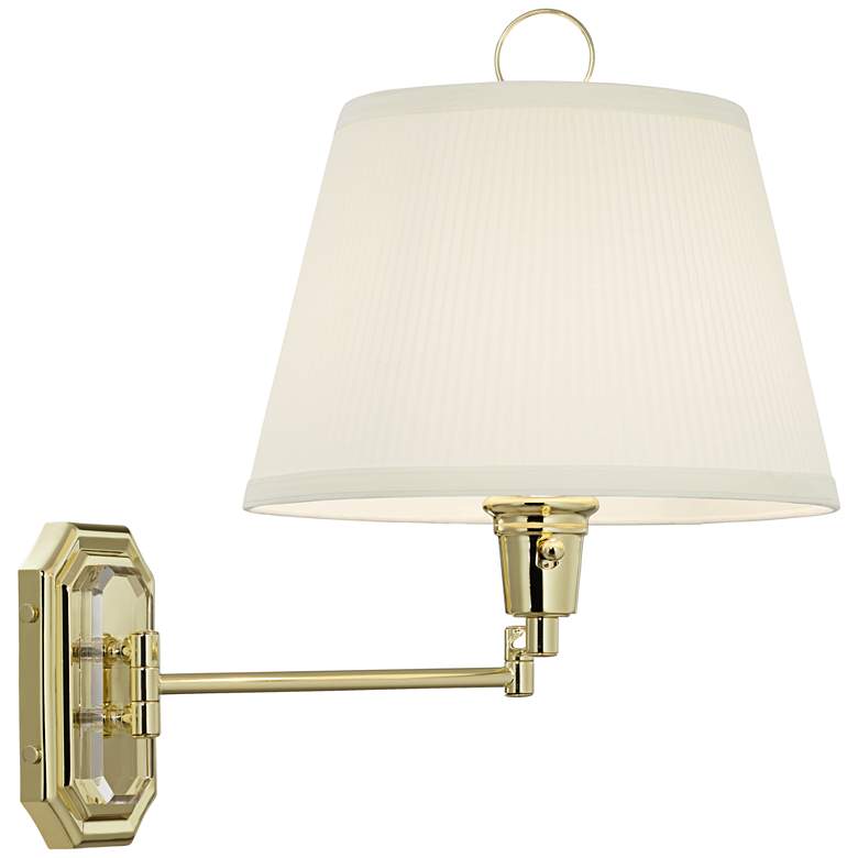 Image 6 Fredericks Brass with Ivory Pleated Shade Plug-In Wall Lamp more views