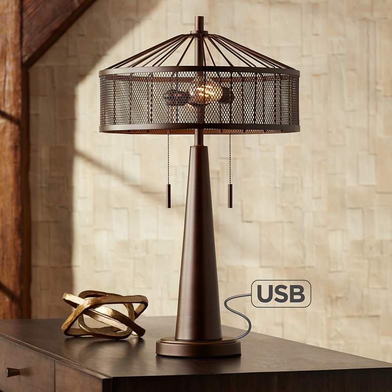 Image 1 Fredrick Metal Industrial Table Lamp with USB