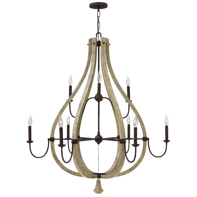 Image 1 FREDRICK RAMOND CHANDELIER MIDDLEFIELD Large Open Frame Two Tier Iron Rust
