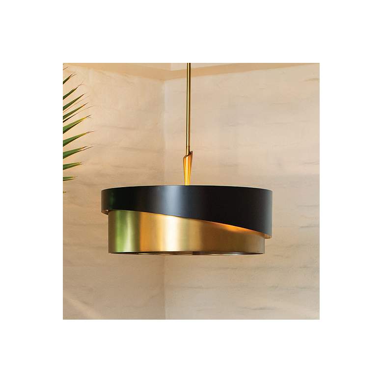 Image 1 Fredrick Ramond Gigi 26" Wide Black and Brass Modern Drum Pendant