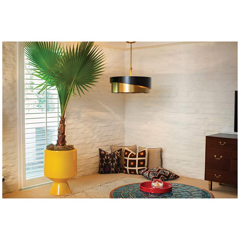 Image 4 Fredrick Ramond Gigi 26" Wide Black and Brass Modern Drum Pendant more views