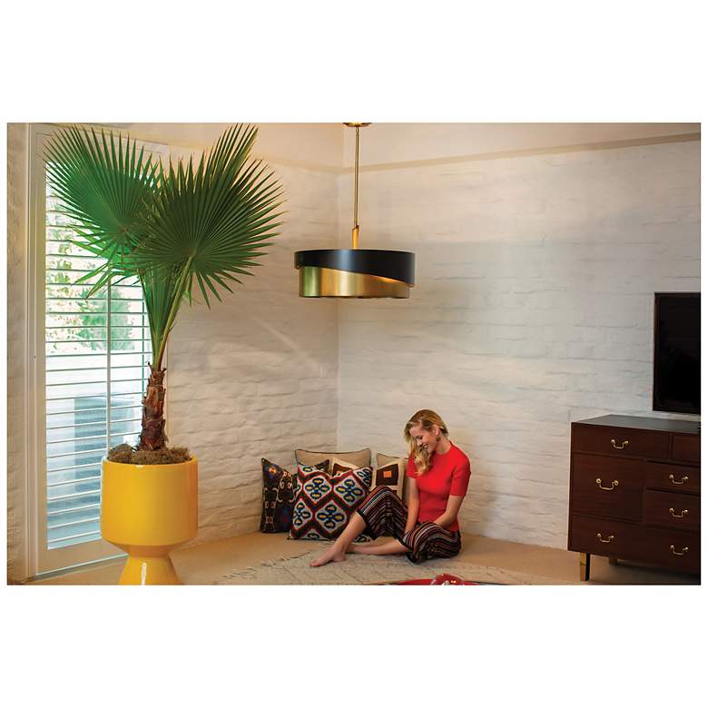 Image 5 Fredrick Ramond Gigi 26" Wide Black and Brass Modern Drum Pendant more views
