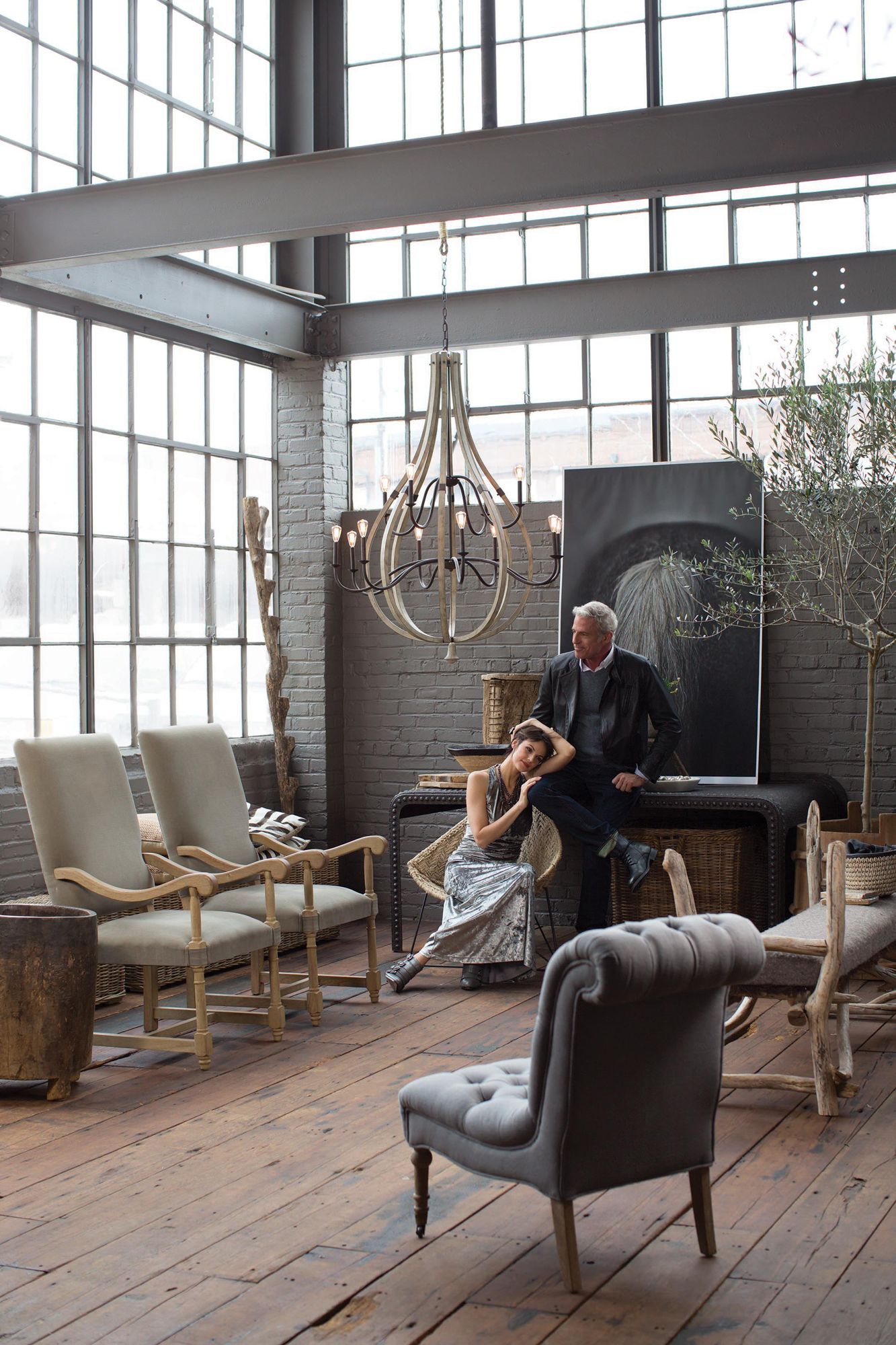 Fredrick Ramond Middlefield Open Frame Two Tier Chandelier 48" Iron Rust