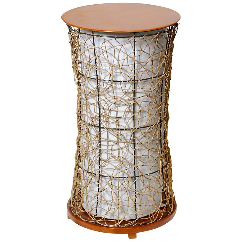 Image 1 Free Port 28"H Brown And White Wired Round Side Table With Bulb